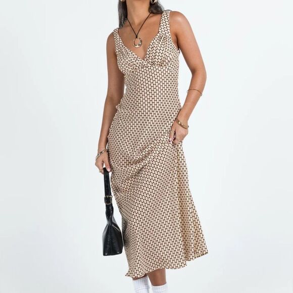 PRINCESS POLLY MAYSA GEO MAXI DRESS BEIGE SIZE‎ 12 NWT - Picture 7 of 9